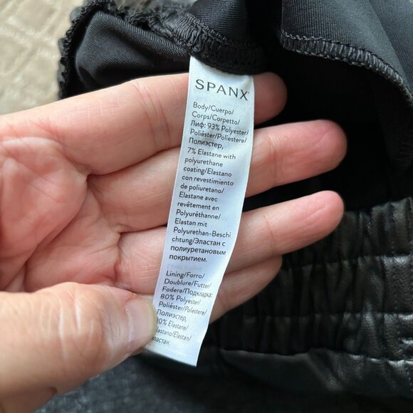 SPANX Faux Leather Joggers Women's Small Black Pull On Fall Winter Moto Sexy - Picture 6 of 7